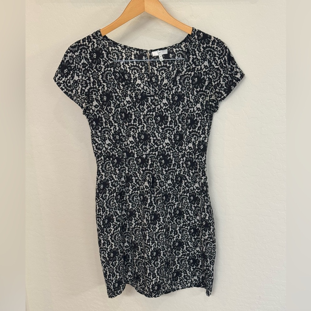 Joie Black White Silk Floral Lace Cap Sleeve Cocktail Party Mini Dress Medium